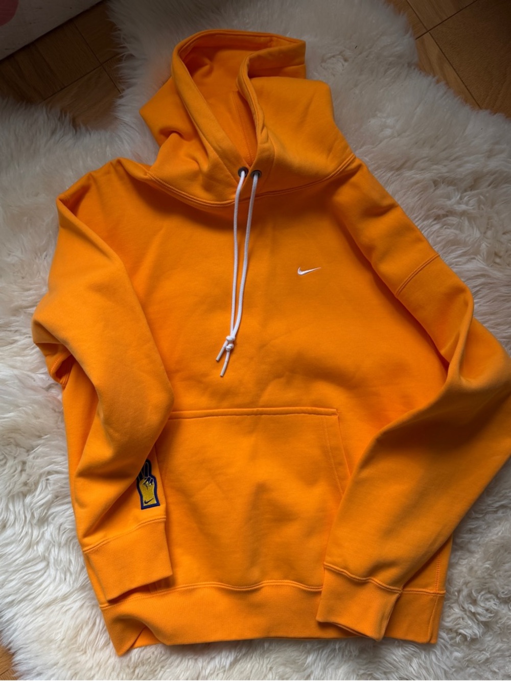 Nike Orange Crewneck Hoodie with White Swoosh